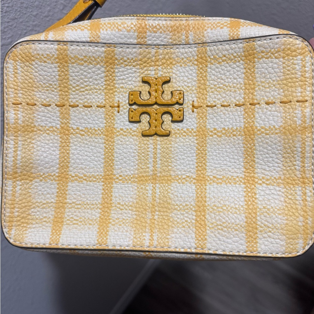 Tory Burch Yellow and White Plaid McGraw Bag